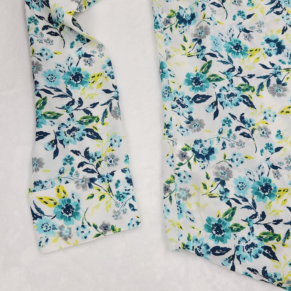 Banana Republic Floral Blouse Medium Blue Green Button Front Shirt Lightweight - Picture 4 of 11